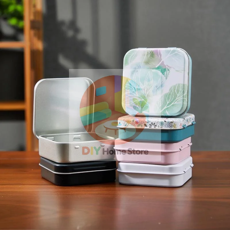2Pcs Square Metal Storage Tins with Sealed Hinged Lids Assorted Decorative Containers for Sewing Needle Button Thread Supplies
