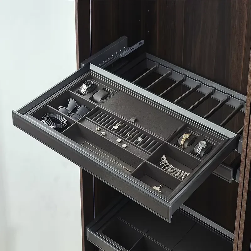 Modern Aluminum Multi Drawer Storage Box Hardware Organizer Triple Damping Track Wardrobe Accessories Classifier For Home Use