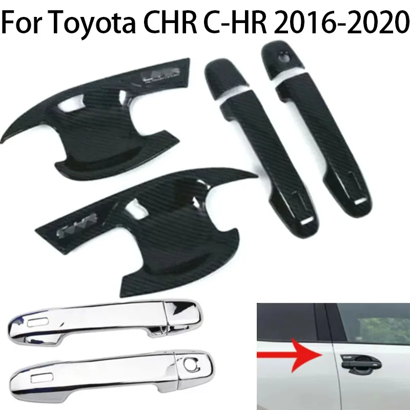 

For Toyota CHR C-HR 2016-2020 Car Door Handles Bowl Covers Overlays Protection Catch Cap Sticker Chrome/Carbon Fiber Style