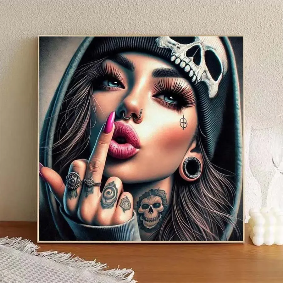1 piece 5D DIY flocking cloth, special drill, diamond painting kit, skull, gesture, pattern mosaic, diamond art