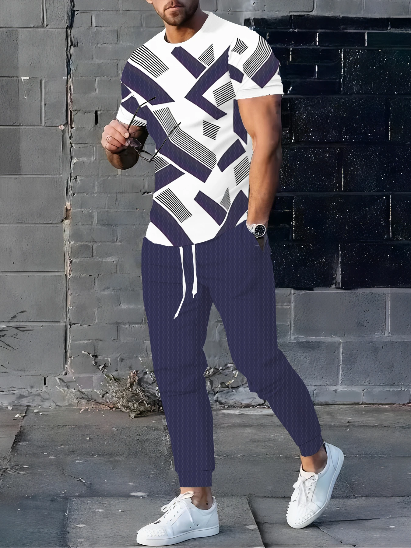 

Summer Hot-selling Fashion Trend Luxury Printing American Street Breathable Quick-drying T-shirt Trousers Set