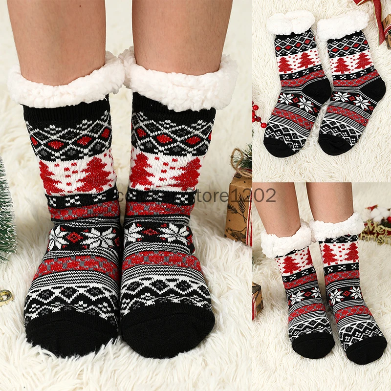 Slipper Socks for Women with Gripper Winter Non Slip Thick Fuzzy Socks Warm Cozy Christmas Gift Soft Fleece Home Grips Socks