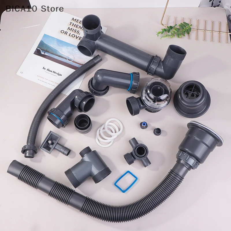 Kitchen Washbasin Sink Bathroom Downpipe Fittings Single And Double Sink Anti-odour Drain Pipe Tee Sink Drain Universal Set