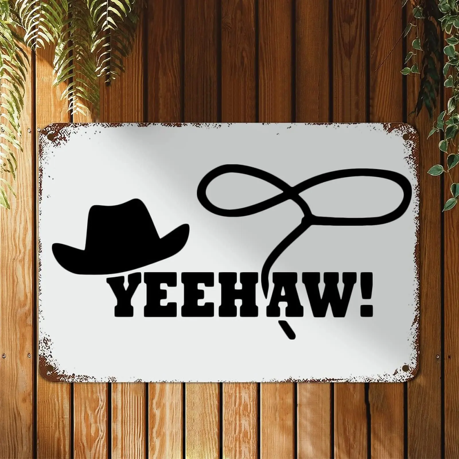 Texas Yeehaw Hat with Lasso Yellow BackgFunny Sign Metal Sign with Sayings Metal Tin Sign Motivational Wall Decorations for Livi