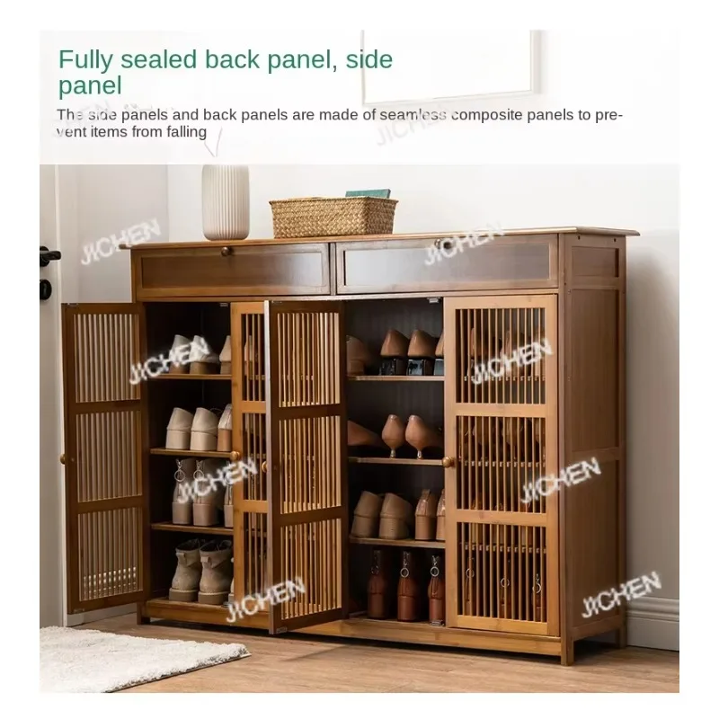 JC JC Home Entrance Bamboo Storage Rack Multi-function Large Capacity Storage Multi-layer Dustproof Shoe Rack Storage Cabinet