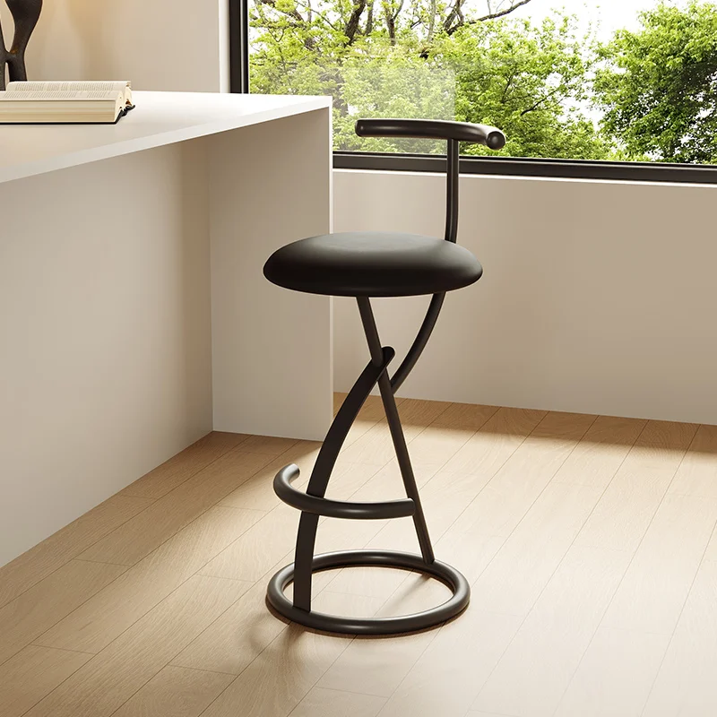 Nordic Modern Bar Stool with Backrest Minimalist Kitchen Stool Industrial Metal High Chair for Home Bar Cafe Designer Iron Stool