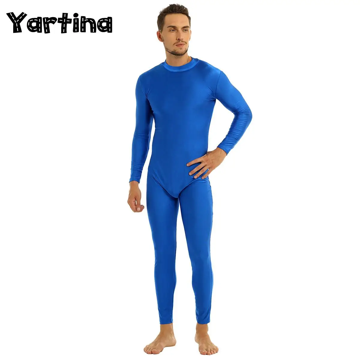 

Mens Adults Ballet Dance Unitard Jumpsuit Well Fit One Piece Mock Neck Long Sleeve Skin-Tight Solid Color Bodysuit Dancewear