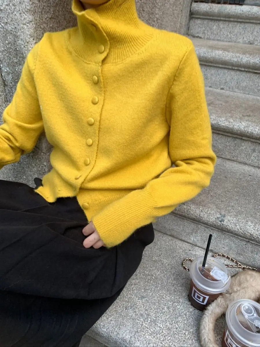 Maglione bidirezionale stile coreano da donna cardigan in maglia allentata a collo alto 2025 pullover caldo invernale versatile top pigro