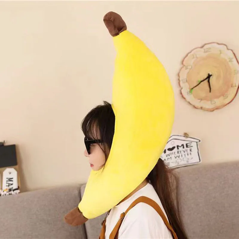 Creative Costume Caps Kids Banana Hat Fancy Dress Plush Hat Toy Cartoon Full Headgear Cap Cosplay Costume Party Photo Props