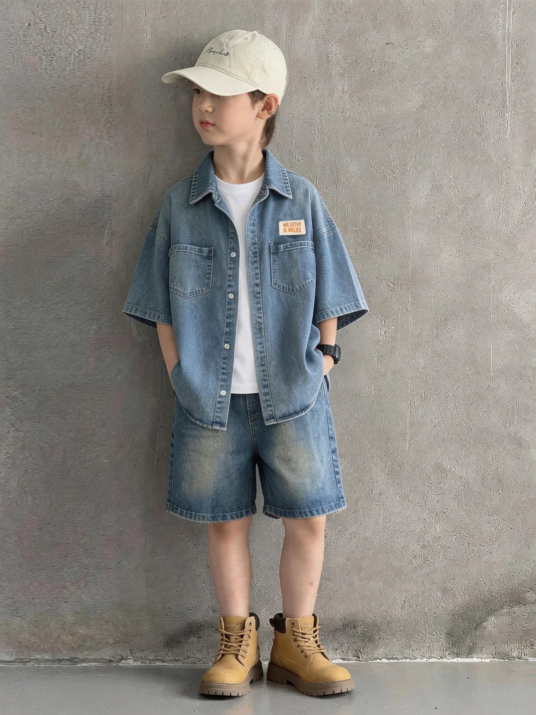 boys-summer-thin-denim-set-short-sleeve-two-piece-suite-cool-and-stylish-korean-style-cotton-blend-fabric-casual-outfit-for-kids