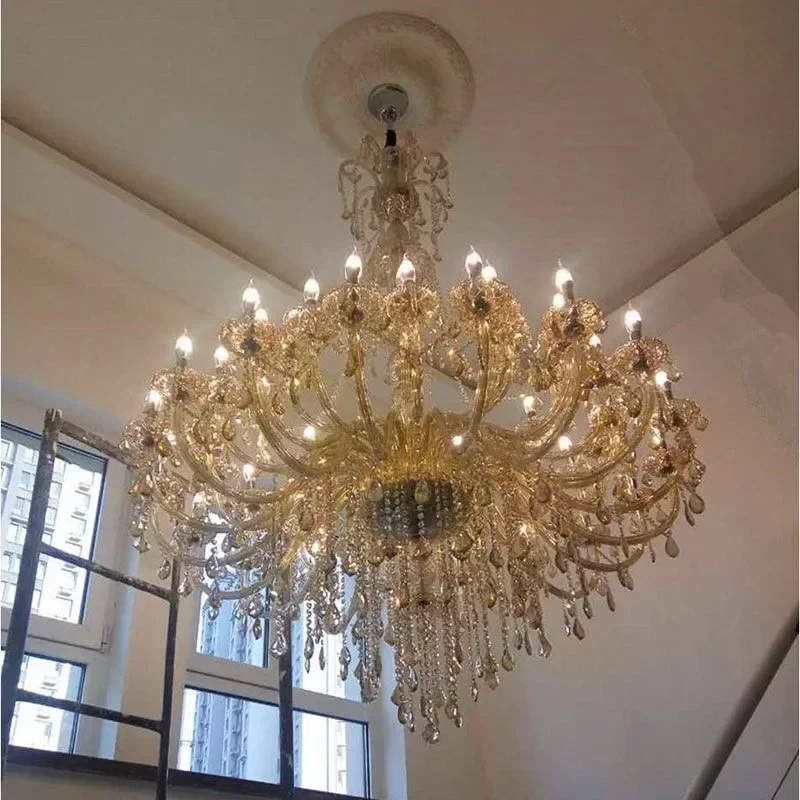 

European Light Luxury Crystal Chandeliers Living Room Bedroom Continental Villa Chandelier Hotel Lobby Candle Hanging Lamps