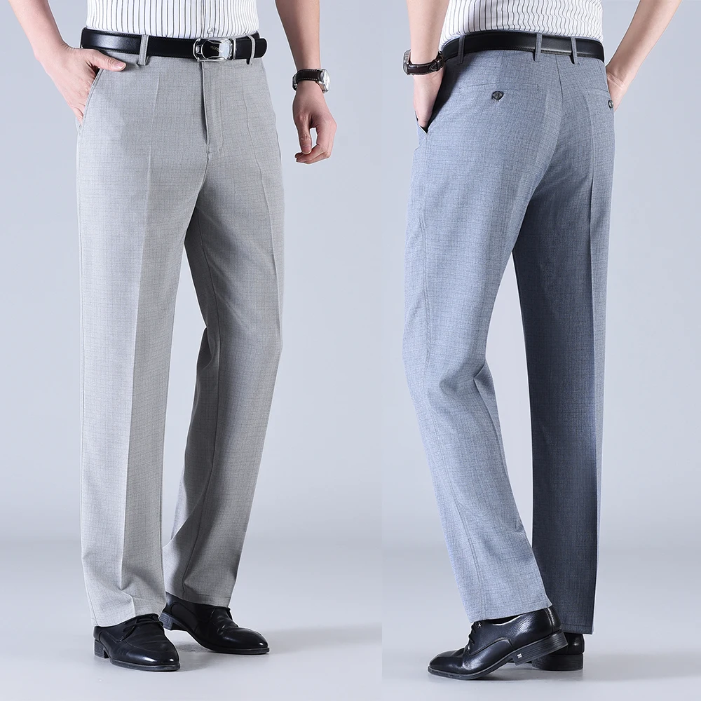 

Summer Men's Ice Silk Casua Pants Linen Blend Breathable Trousers High Waist Straight Business Pant Roupas Pantalones Hombre