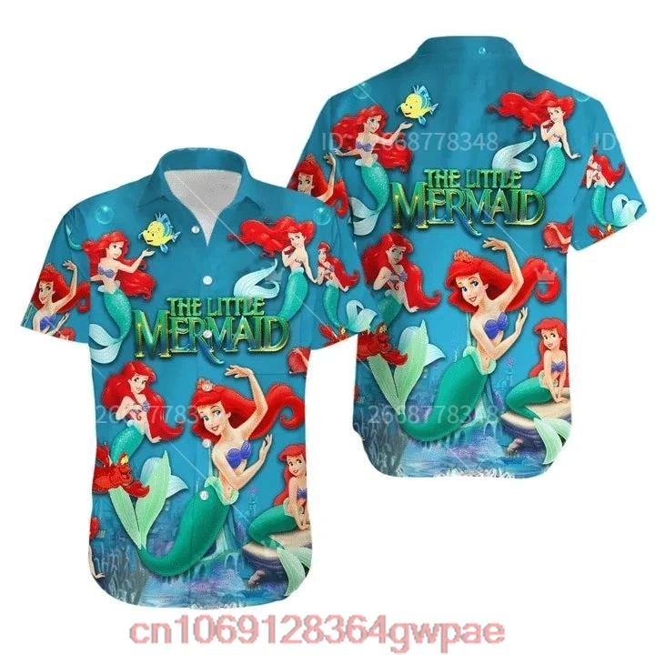 The Little Mermaid Hawaii Shirt Ariel Fashion short-sleeved shirt  Ariel and Friends Button Up Shirts Disney Hawaiian shirt