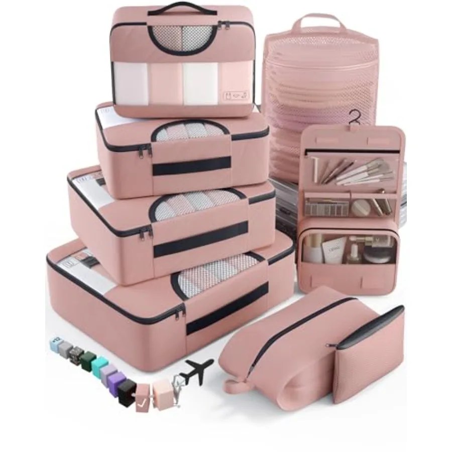 

8 Set Packing Cubes for Travel Essentials Suitcase Organizer Bags in 4 Sizes Carry-On Luggage Accessories with Large Laundry Ha