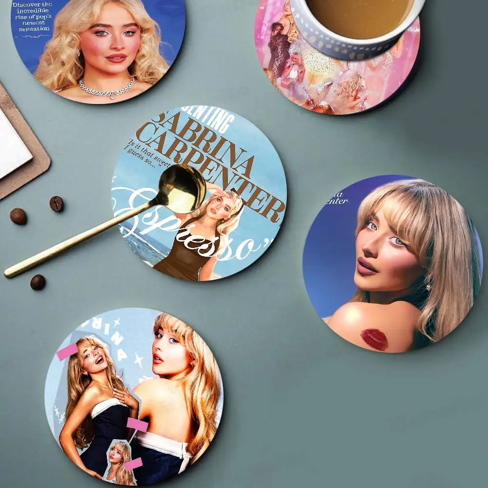 S-Sabrina C-Carpenter Singer pattern art painted wooden anti-slip coasters, suitable for decoration of living room kitchenware