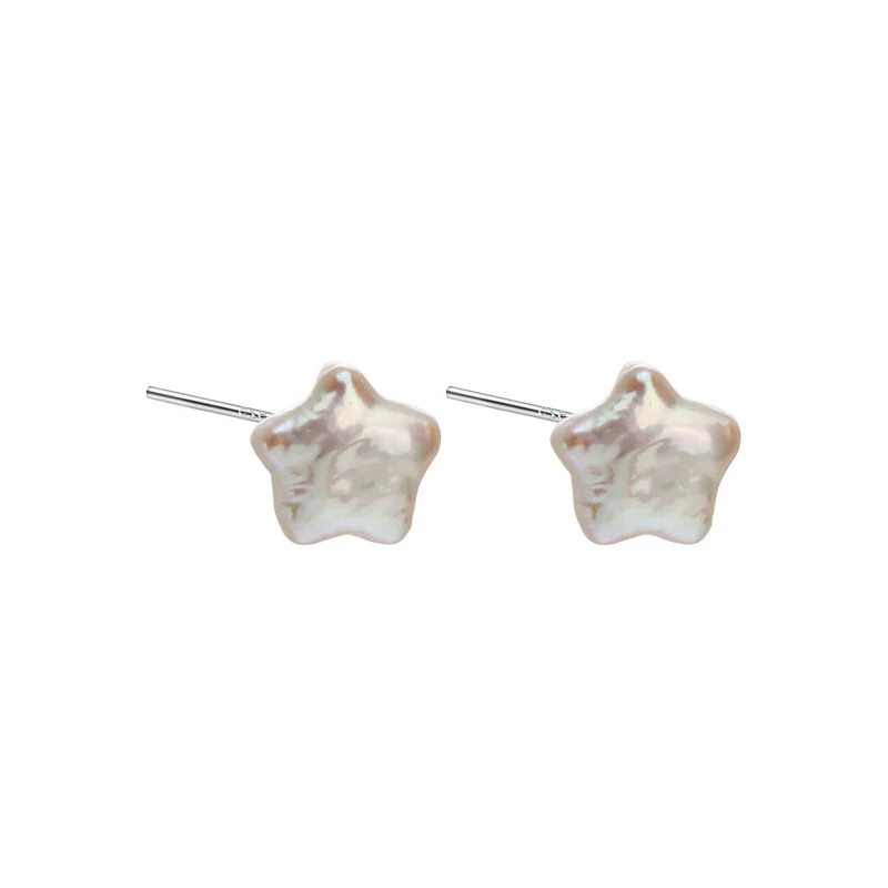 

100% 925 Sterling Silver Handpicked Fresh water Natural Pearl Star Stud Earrings for Women Simple Baroque Pearl Earring Gift