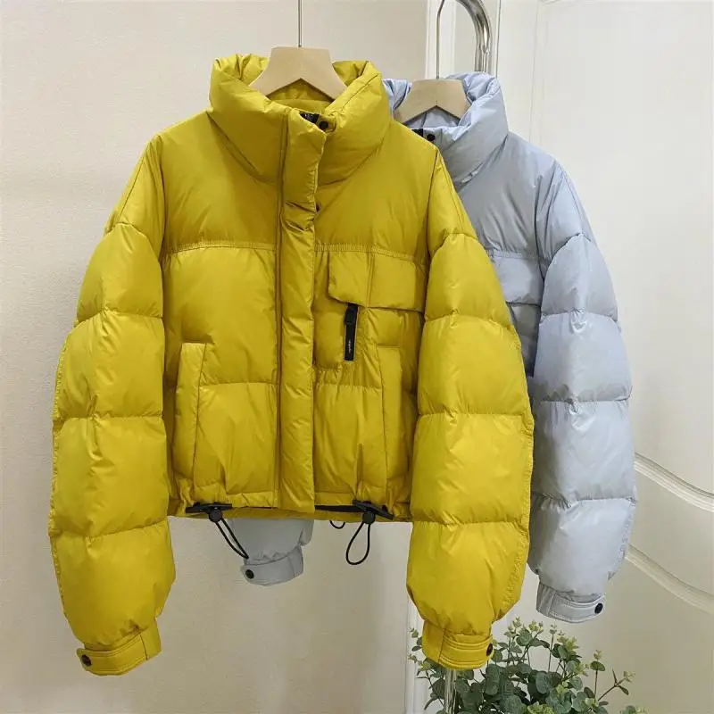 

ort Puffer Jaet Women's Thiened Du down Bread Sle Stand Collar Winter Faion Casual Straight Cut Zipper Design