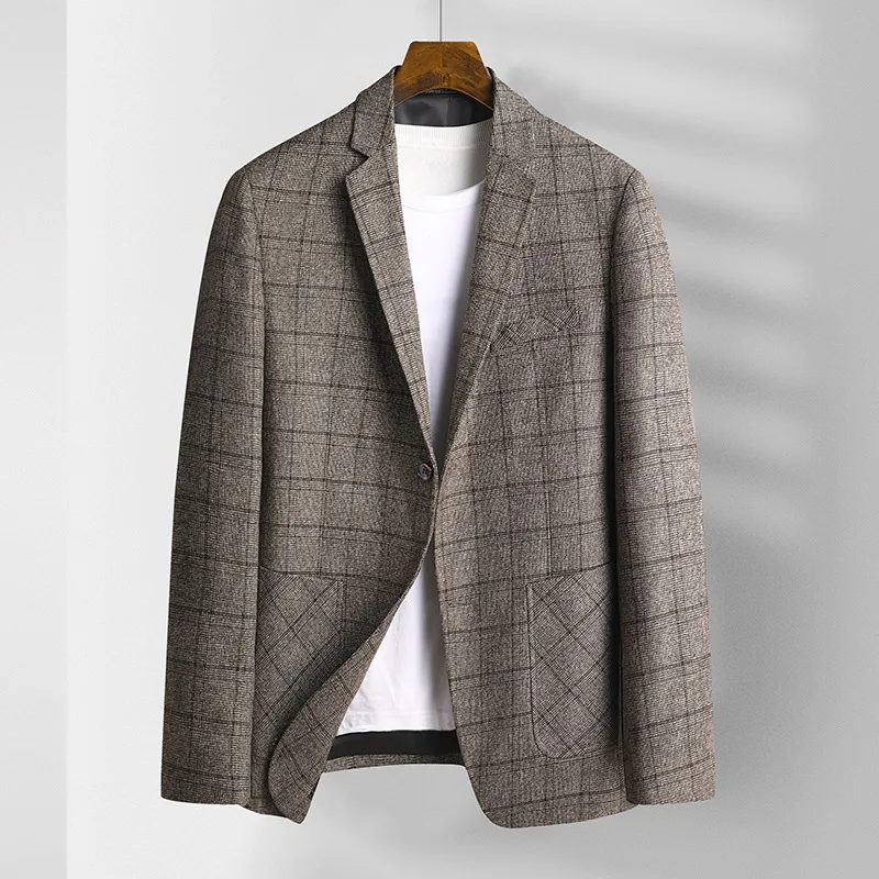 

2026 High-quality Men's Suit Business Slim Fit Korean Version Trendy Autumn Winter Plaid Casual Small Suit Single Western Jacket