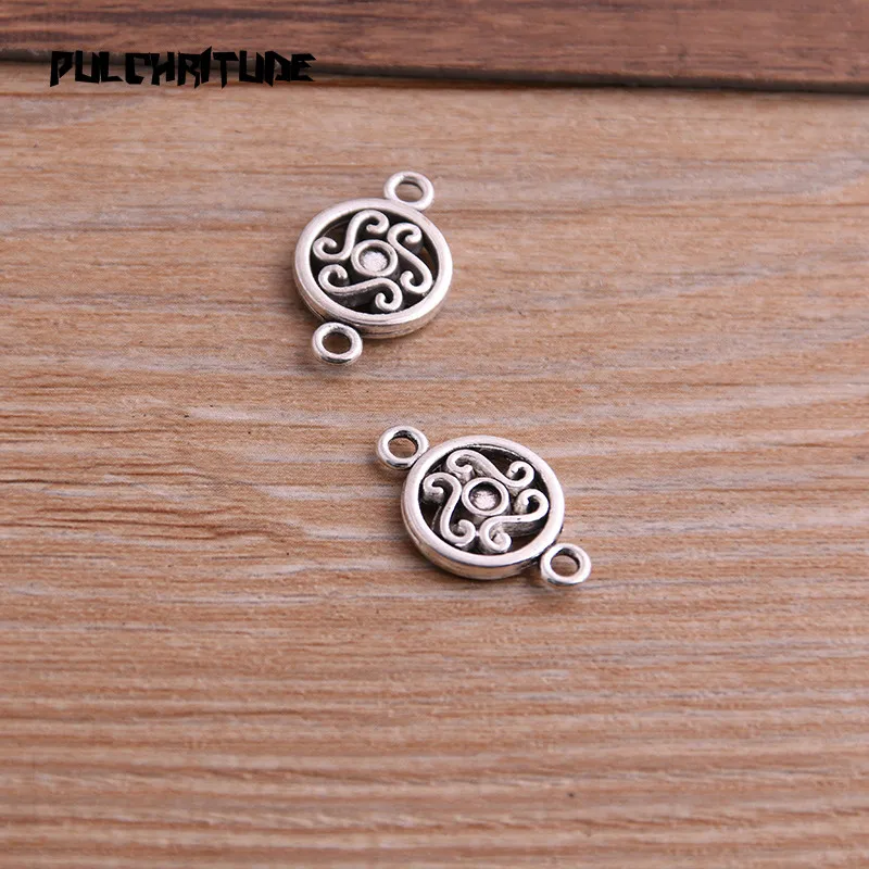 20pcs 12*19mm Two Color Zinc Alloy Necklace Charm Jewelry DIY Hollow Round Flower Connector Pendant Necklace