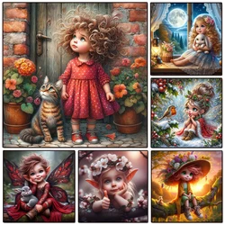 New Diamond Painting Girl Elves Embroidery Cat Dog Bird Picture Stitch Flower Mosaic Portrait Home Decoration New Year Gift
