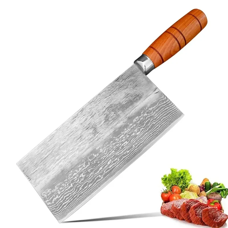 20,3 cm großes Küchenmesser, Damaskus-Messer, Hackmesser, Holzgriff, Fleisch, Obst, Chef, Hacken, Fleisch, Schneiden, Chef, Metzger, Kochmesser