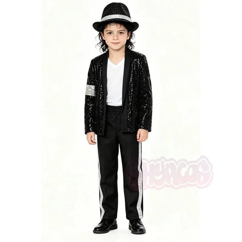 Pop Michael Jackson Teen Costume Cosplay Dance Black Suit Dance Disco Halloween Clothing glitter Stage Outfits - Image 2