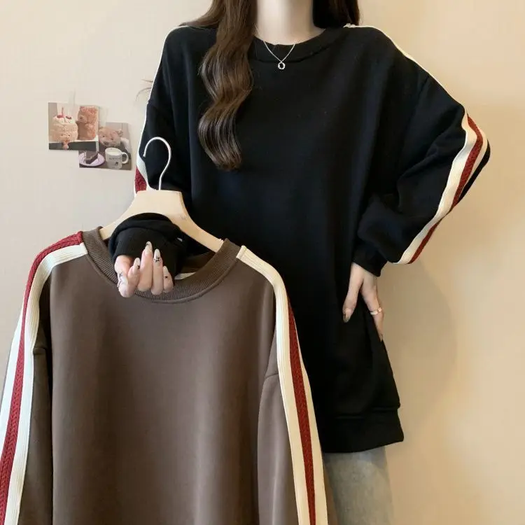 Thickened Fleece Sweatshirt Women's 2026 Autumn Winter New Korean Version Loose Slimming Warm Long Sleeve Outerwear Top