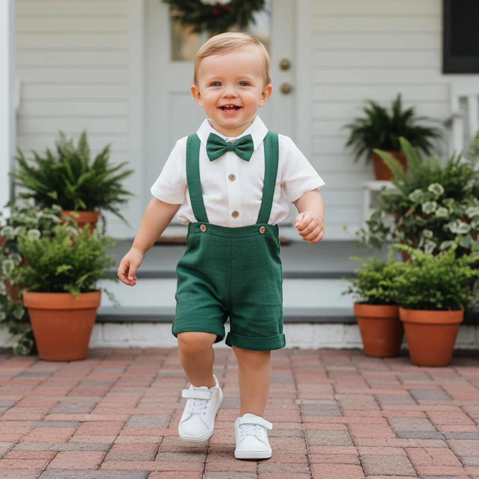 Baby Boys Summer Clothing Sets Fashion Short Sleeve Bowtie Decor Romper with Suspender Shorts 2Pcs Genltman Outfits