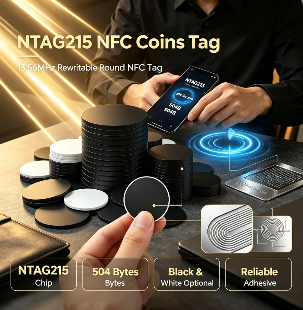 DIXSG Black NFC Tags NTAG215 Blank NFC Chips Programmable Rewritable NFC 215 Tag 504 Bytes, Compatible with NFC Enabled Phones