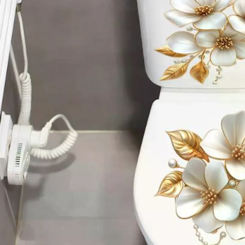 Luxury Gold Pearl Floral Toilet Sticker Waterproof Self-Adhesive Bathroom Decor Sticker Wall Stickers Home Decor Stickers