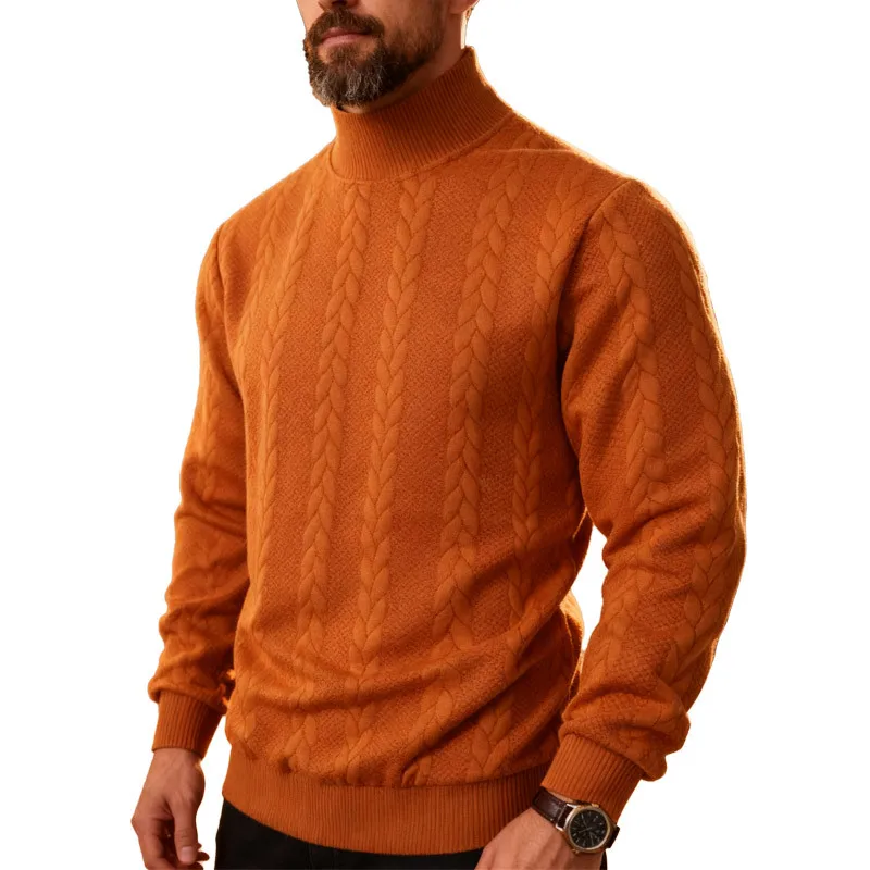

European American Autumn and Winter New Jacquard Knitted Men's High Collar Thickened Warm Sweater