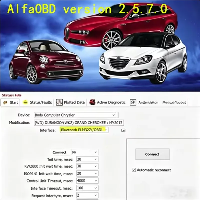 AlfaOBD V2.5.7.0 Diagnostic Software for Windows - License Key for Alfa Fiat Lancia Abarth Dodge RAM Chrysler Jeep Peugeot Citro
