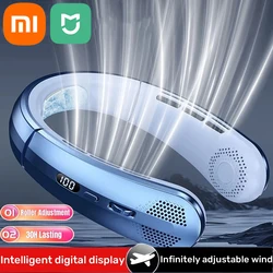 Xiaomi Mijia 8000mAh Hanging Neck Fan Portable Bladeless Mini USB Rechargeable Mute LED Digital Display Electric Fan Air Cooler