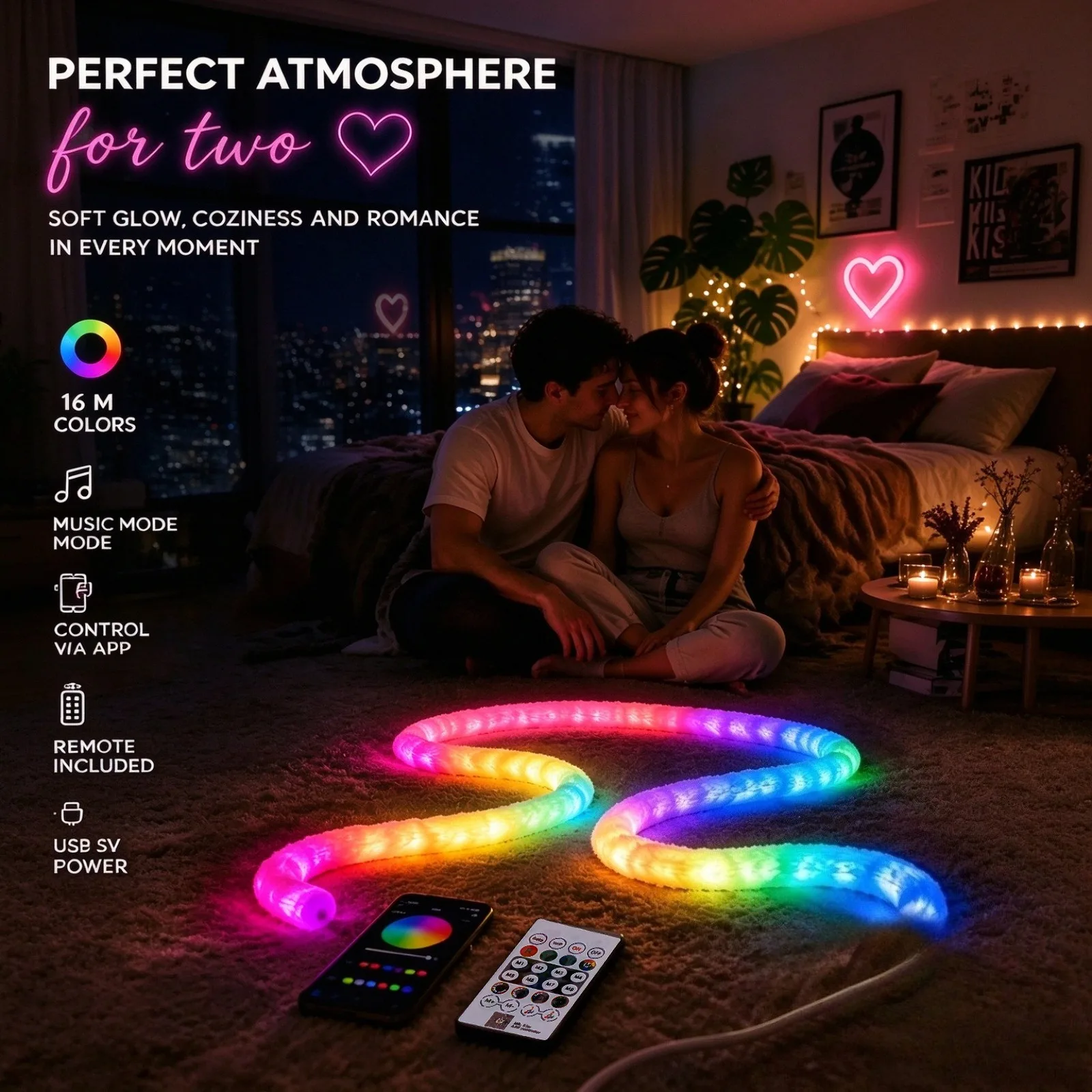 Pixel Round 360 Degree LED Neon Strip Light Reticulated 5V RGB IC Smart Addressable for Bedroom Living Room TV Party Home Decor