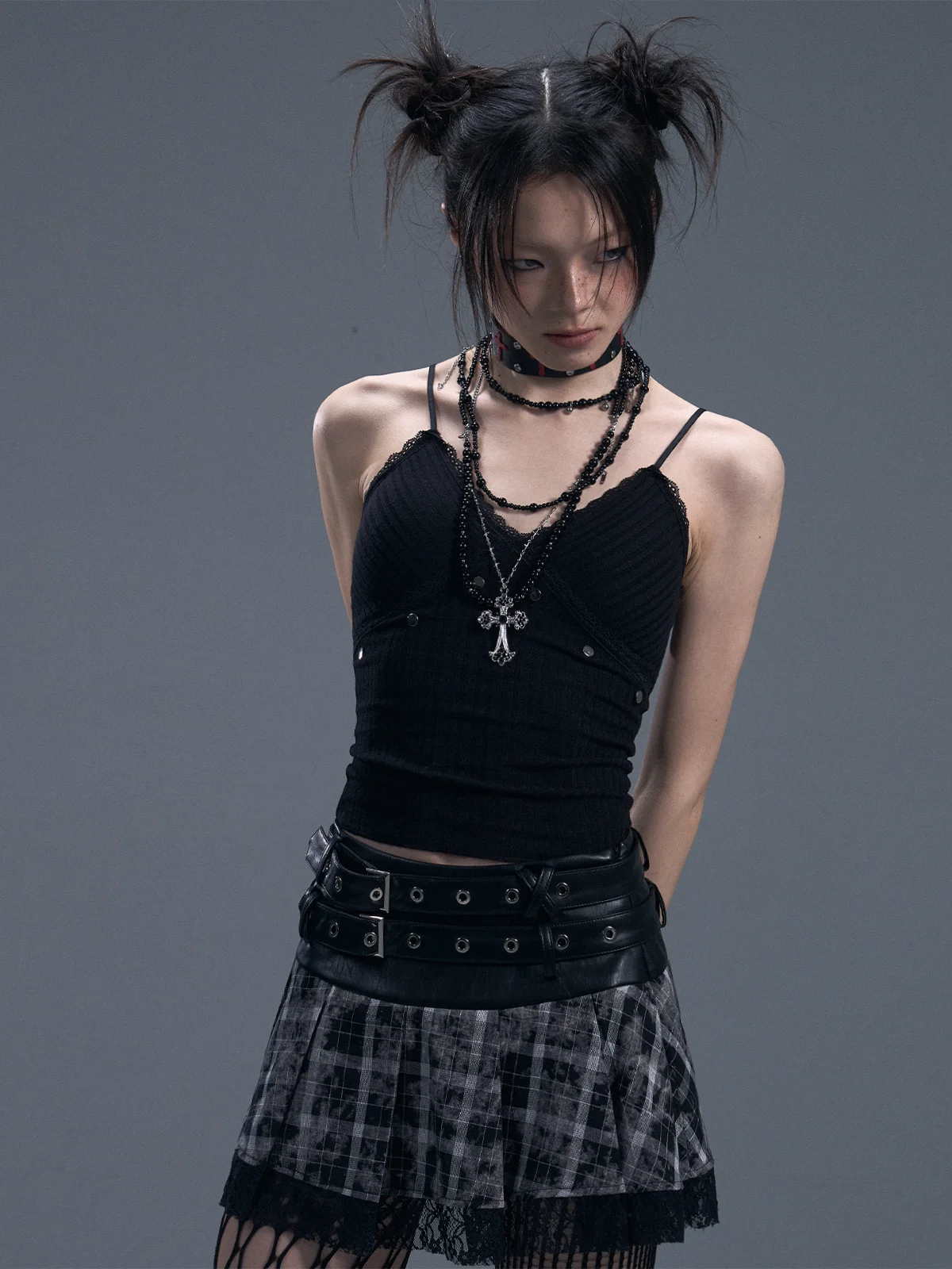 

k Punk Summer Ro Rivet Top Women's Knitted Vest Belted Slimming Versatile Cotton ort Sve Bal Original Design