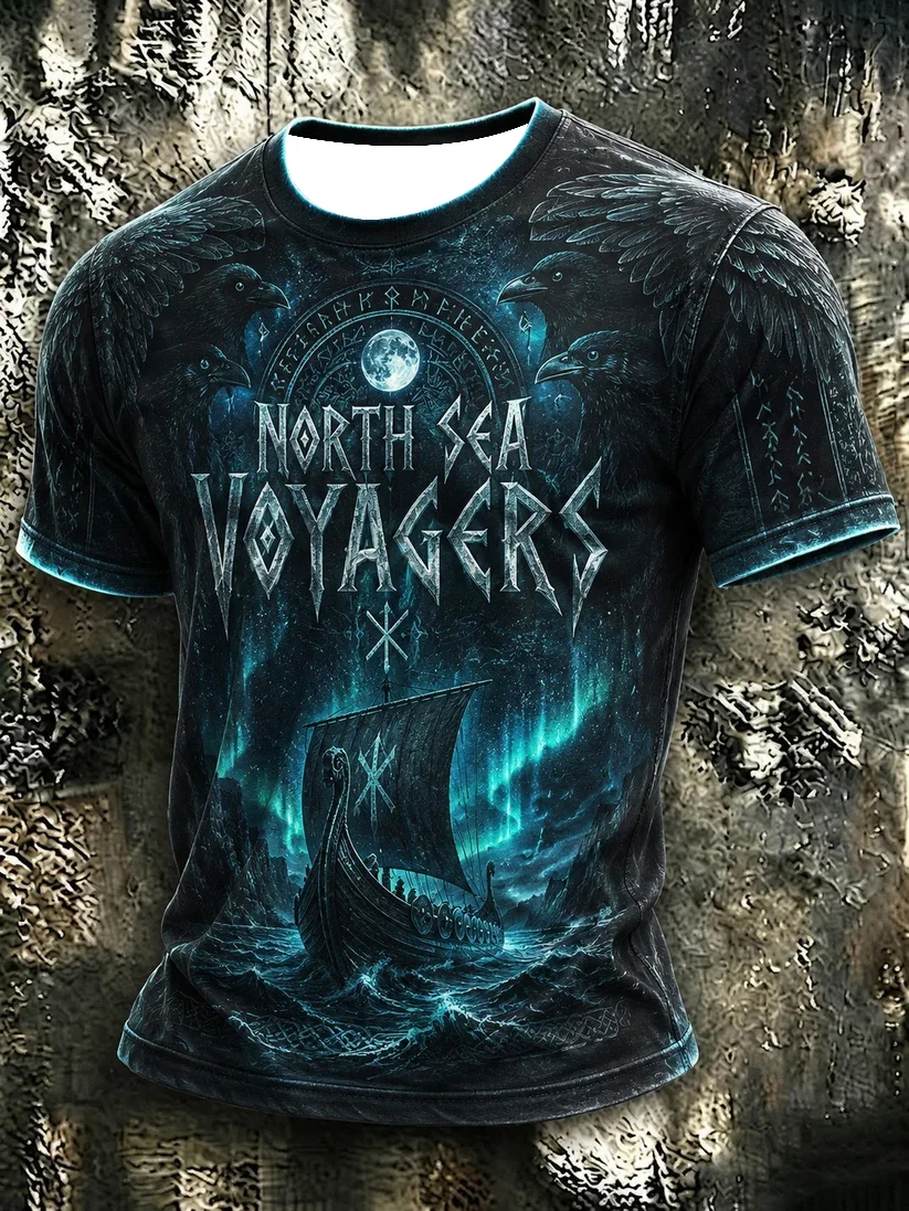 2027 Summer New Style Outdoor Men's Retro Danish Viking Style 3D Printed Breathable Quick-Drying T-Shirt Family Size Shirt Kids