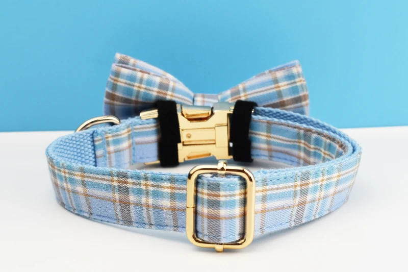 Kariertes Hundehalsband und Leinen-Set für Hunde, individuell graviertes Namensschild, Heimtierbedarf, Hundeleine, Gittermuster 16 – Detail 3