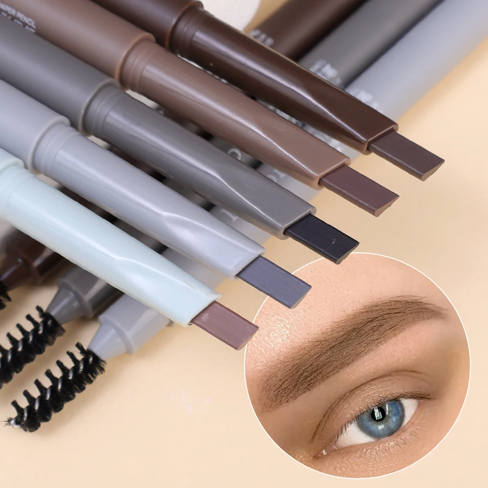 Matte Waterproof Eyebrow Pencil Lasting Natural Black Brown Brow Makeup Automatic Triangle Eyebrow Pencil with Brush Cosmetics