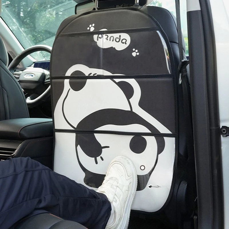 

NEW Cute panda car seat back anti-kick pad, PU leather for girls, dirt-resistant and wear-resistant rear seat protection pad