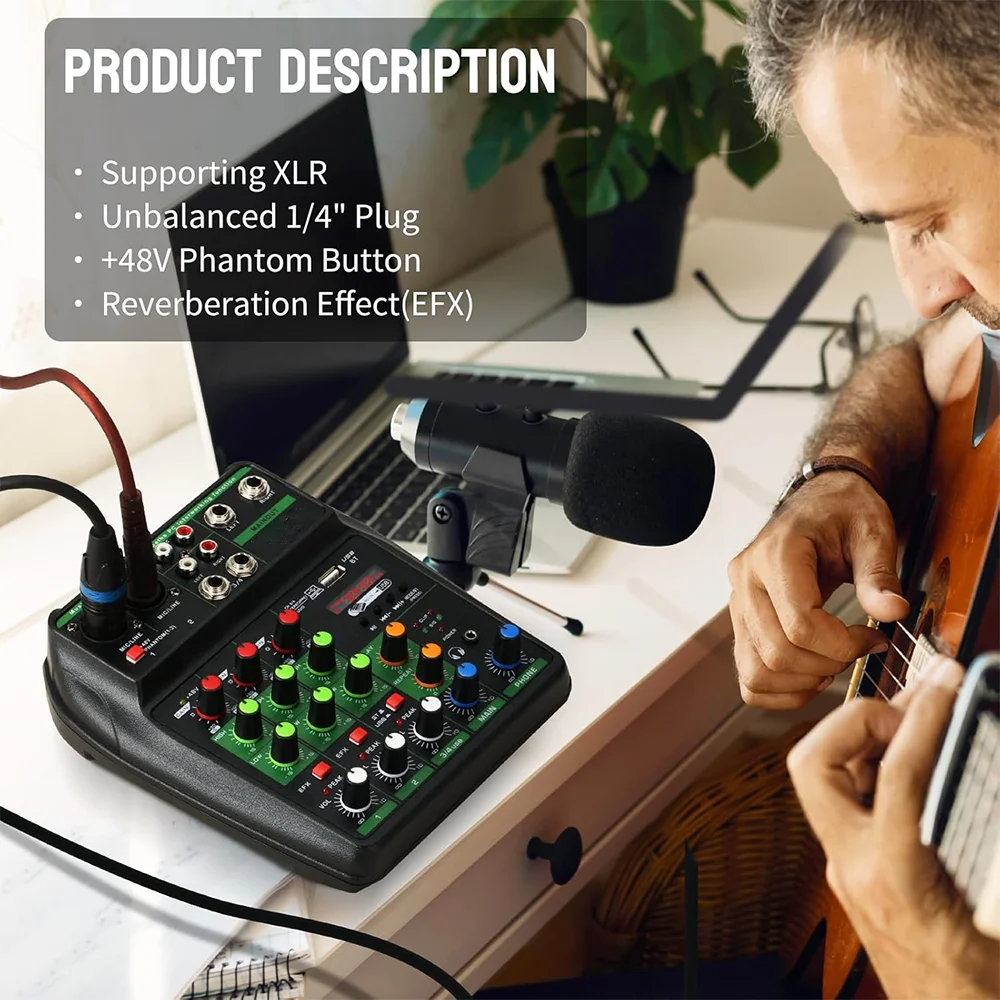 خلاط احترافي محمول ذو 4 قنوات A4-G، مزود طاقة بلوتوث 48 فولت مناسب لميكروفون DJ كاريوكي والكمبيوتر الشخصي MP3 #3