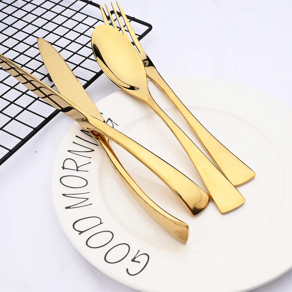 20Pcs Gold Dinnerware Set Stainless Steel Tableware Set Knife Fork Spoon Flatware Set Cutlery Set Knife Fork Spoon Tea Spoon