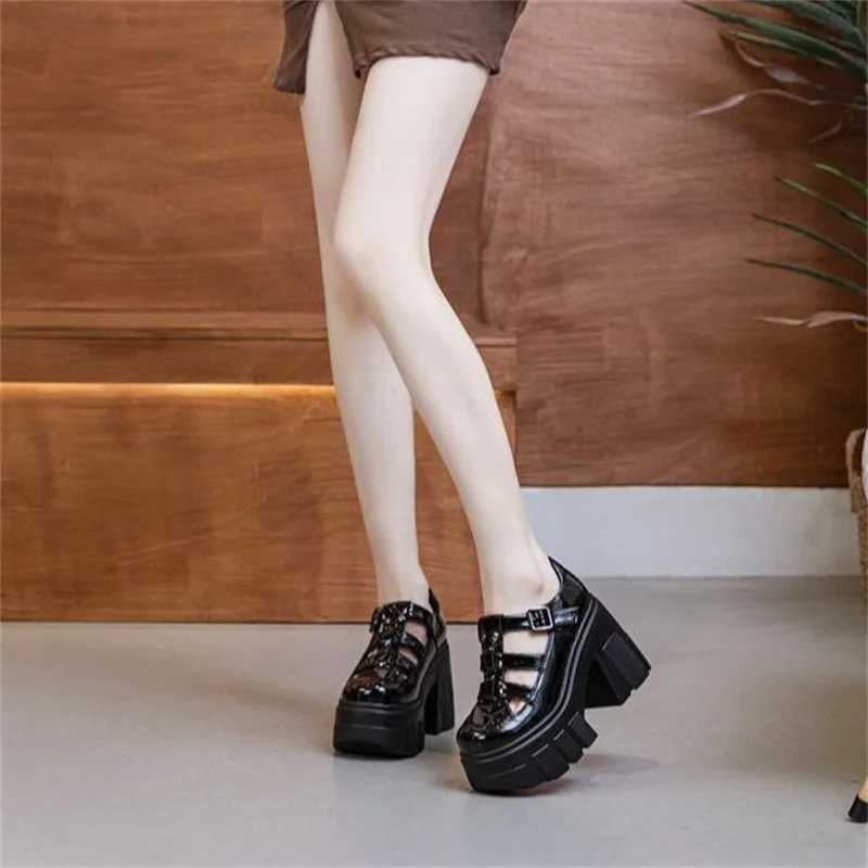 11CM New Women Sandals Comfortable Shoes Buckle Fashion Summer Round Toe Platform Wedge High Hidden Heels Ladies Breathable