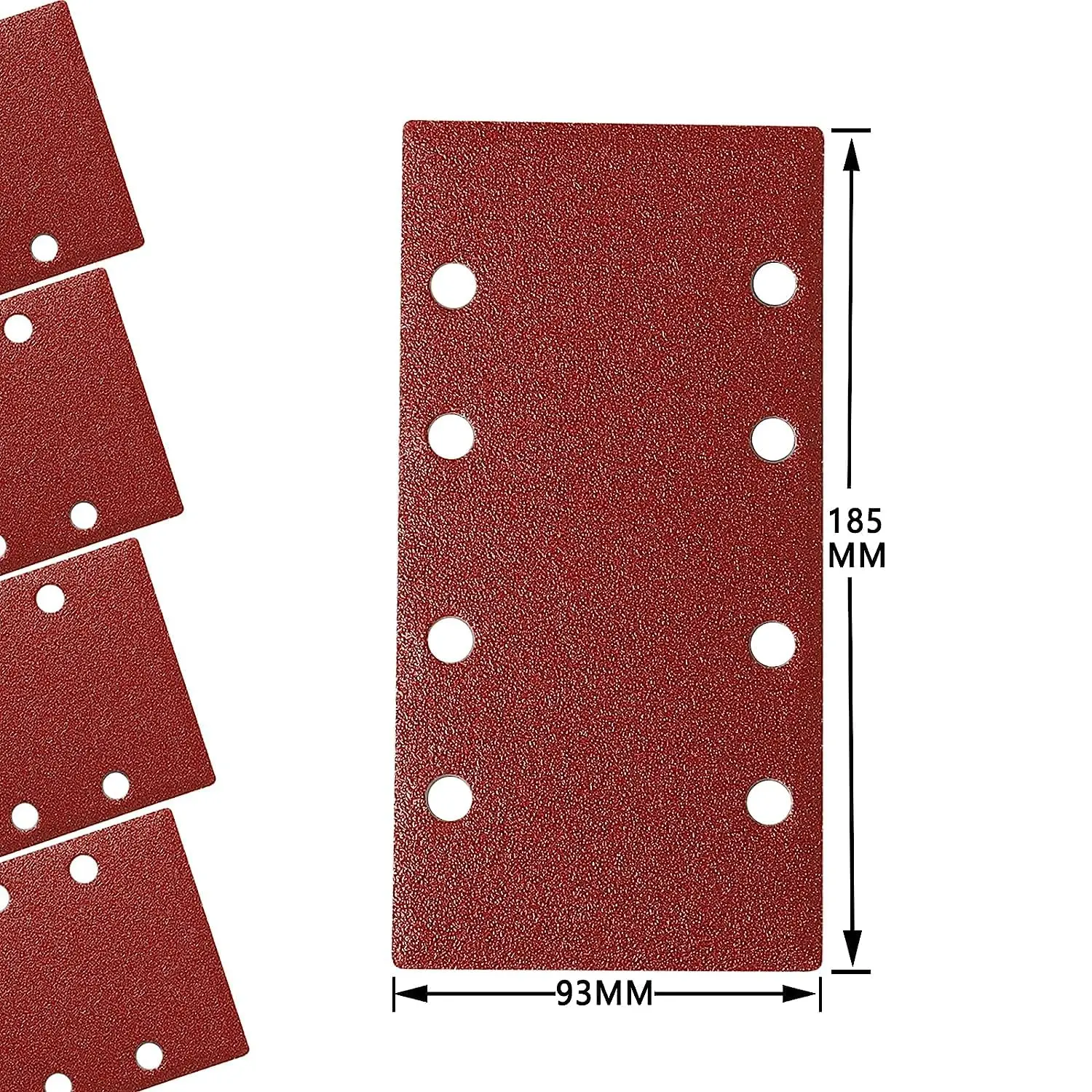 93 x 185 mm Red Sanding Paper 8 Holes Assorted 40/60/80/100/120/150/180/240 Grit for Polishing Plastic Wood Rubber Leather Glass