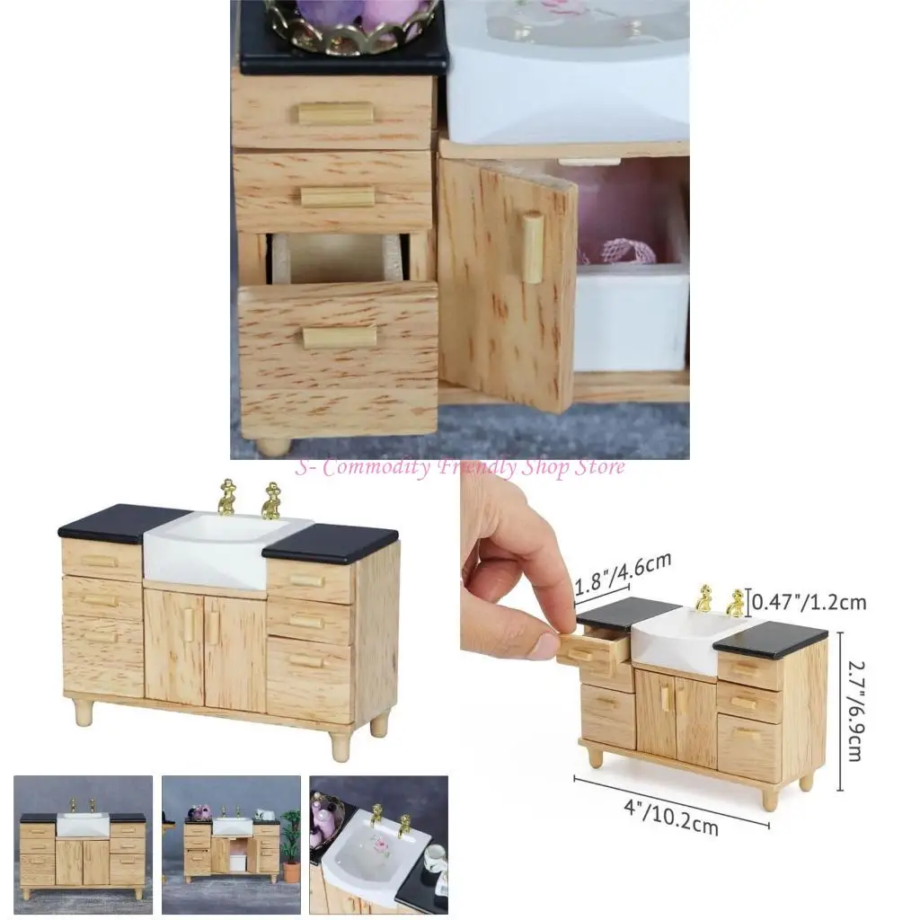 

85AE Miniature Bathroom Vanity with Sink 1/12 Scale Dollhouses Furniture for Role Playing and House Scene Display Decoration