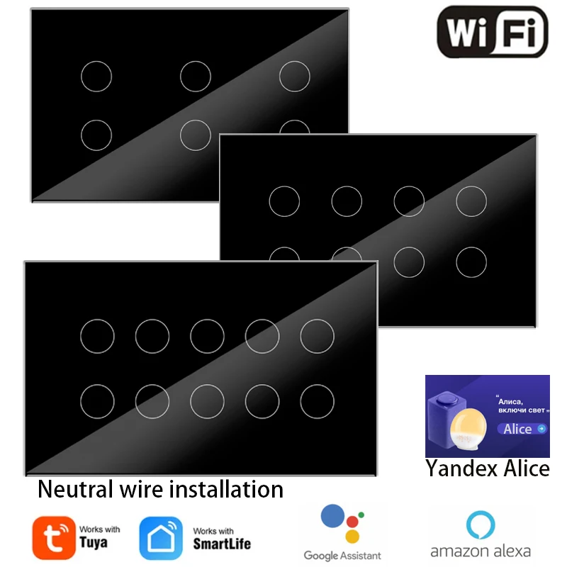 Interruptor de Luz Elétrico Inteligente com Controle de Voz Wifi Alexa Google Yandex Alice Gang Gang Gang Gang 10gang ac 100v240v 2way