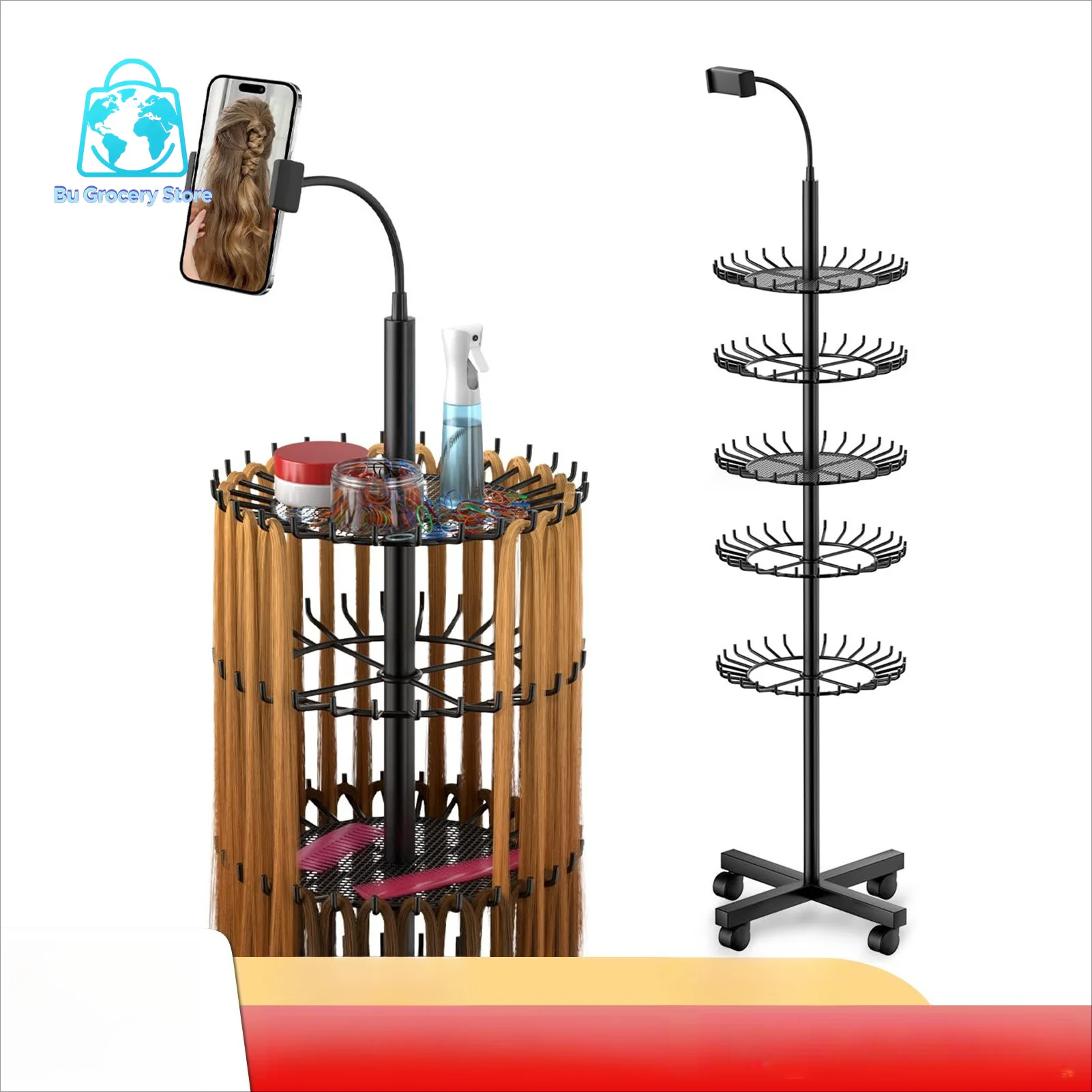 Stand-up hair extender braided hair stand with phone holder for displaying and separating hair