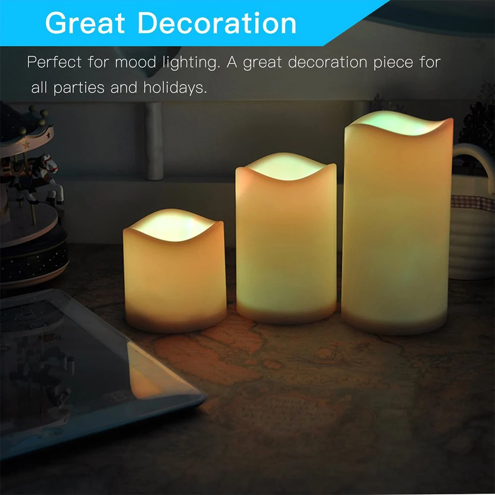3pcs/ Set LED Flameless Flickering Candles, LED Pillar Candles Light Color Changing with 18-Key Remote Timer Battery Operated view 4