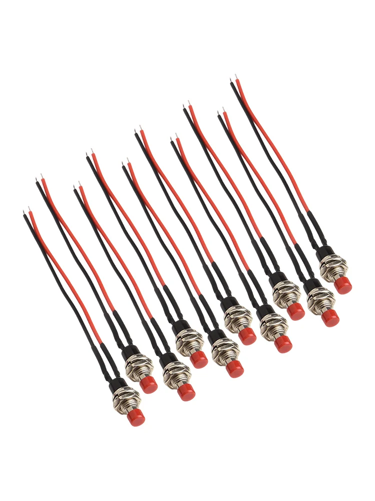 Set of 10 For Mini Push Button Momentary Switches Pre-Wired N/O OFF-ON Type with 12V 3 Amp and 10cm Wire for Circuit Control