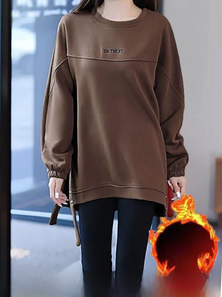 

Модная женская толстовка с длинными рукавами и флисовой подкладкой, европейский стиль, весна-осень-зима, трендовая, удобная, в корейском стиле