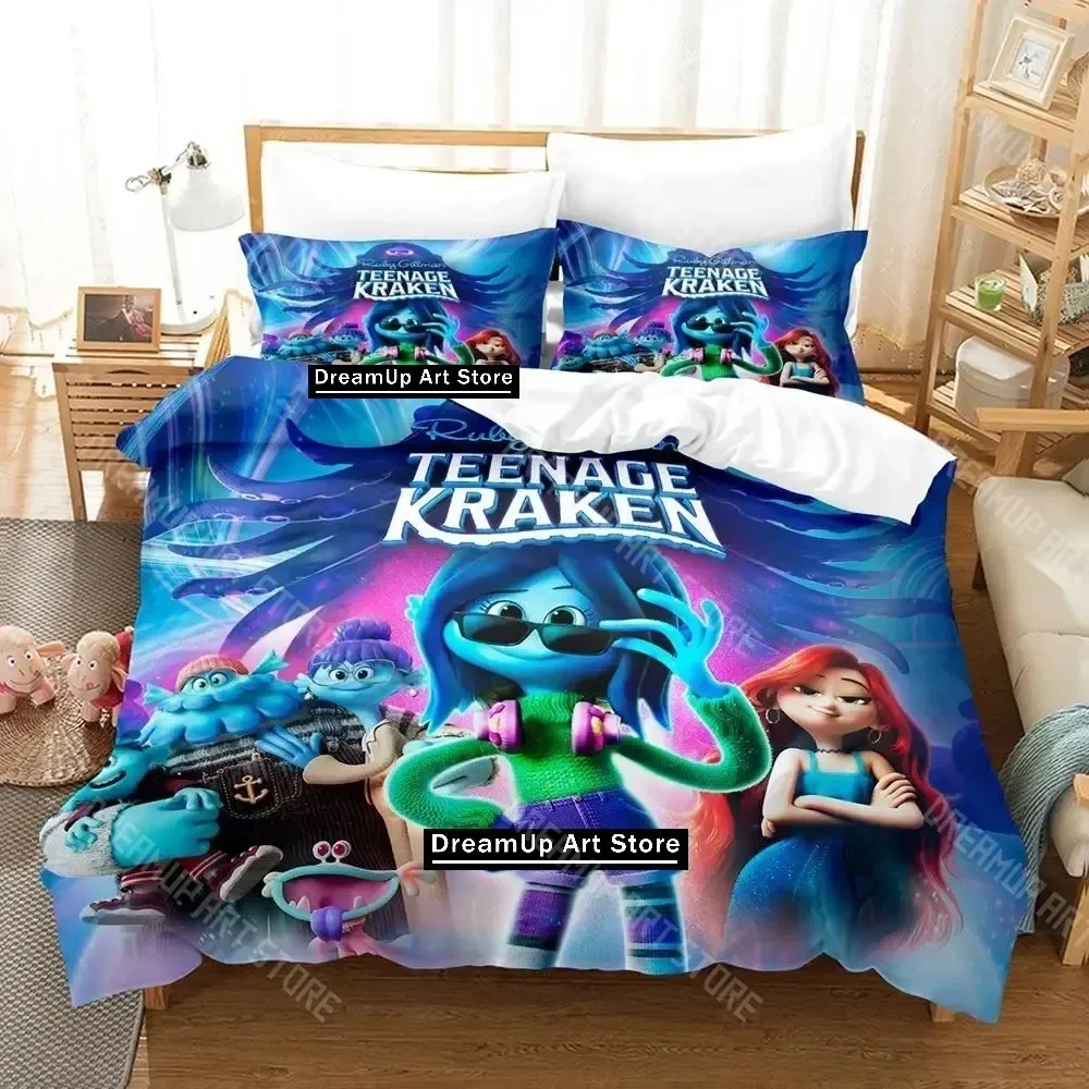 Exquisite 3D Print Ruby Gillman, Teenage Kraken Bedding Set Cartoon Anime Three-piece Set Adult Kid Bedroom Duvetcover Sets